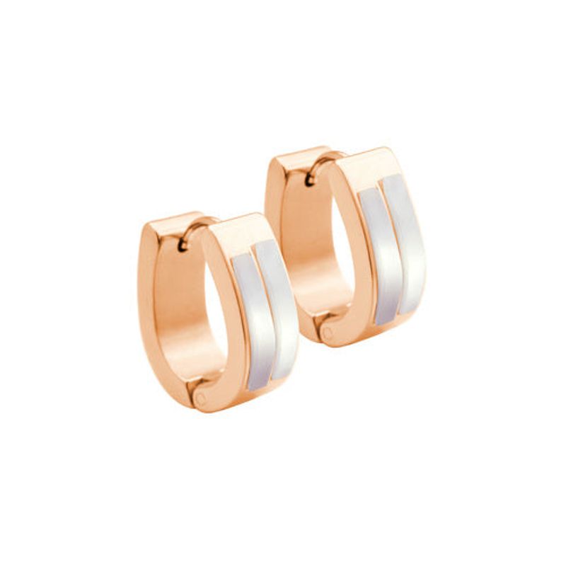 Rose Gold Plated Double-row Mother of Pearl Steel Huggies Rose Gold Plated Double-row Mother of Pearl Steel Huggies